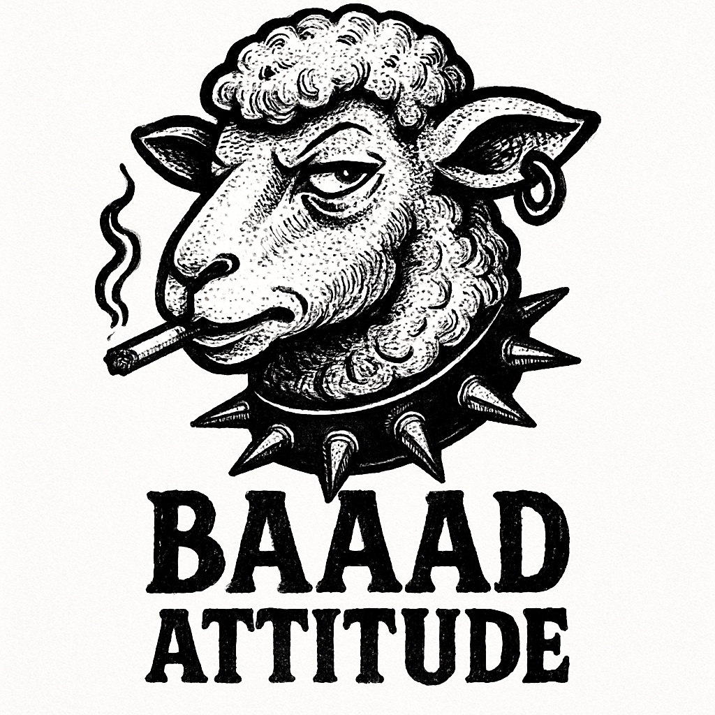 Fierce Humanized Sheep Illustration with BAAAD ATTITUDE T-shirt