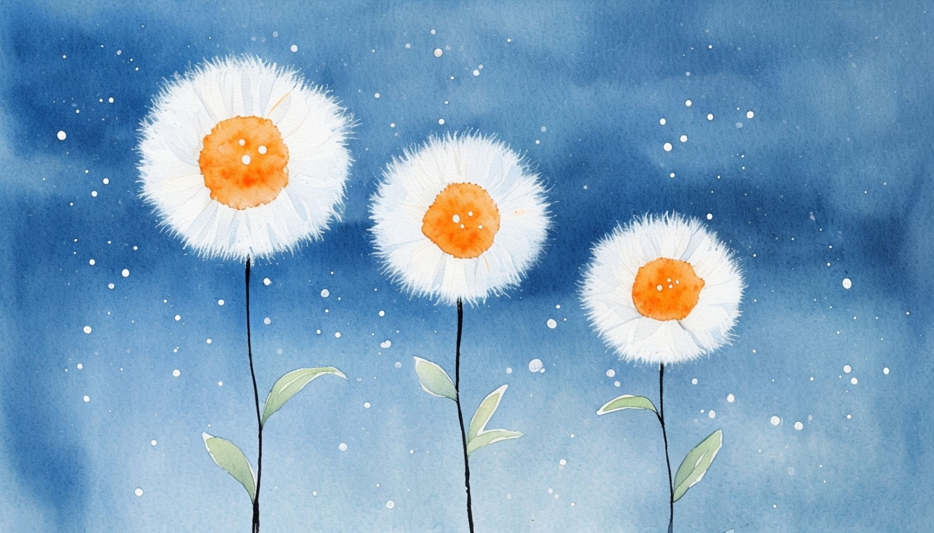 Delicate White Flowers Watercolor Painting for Virtual Backgrounds