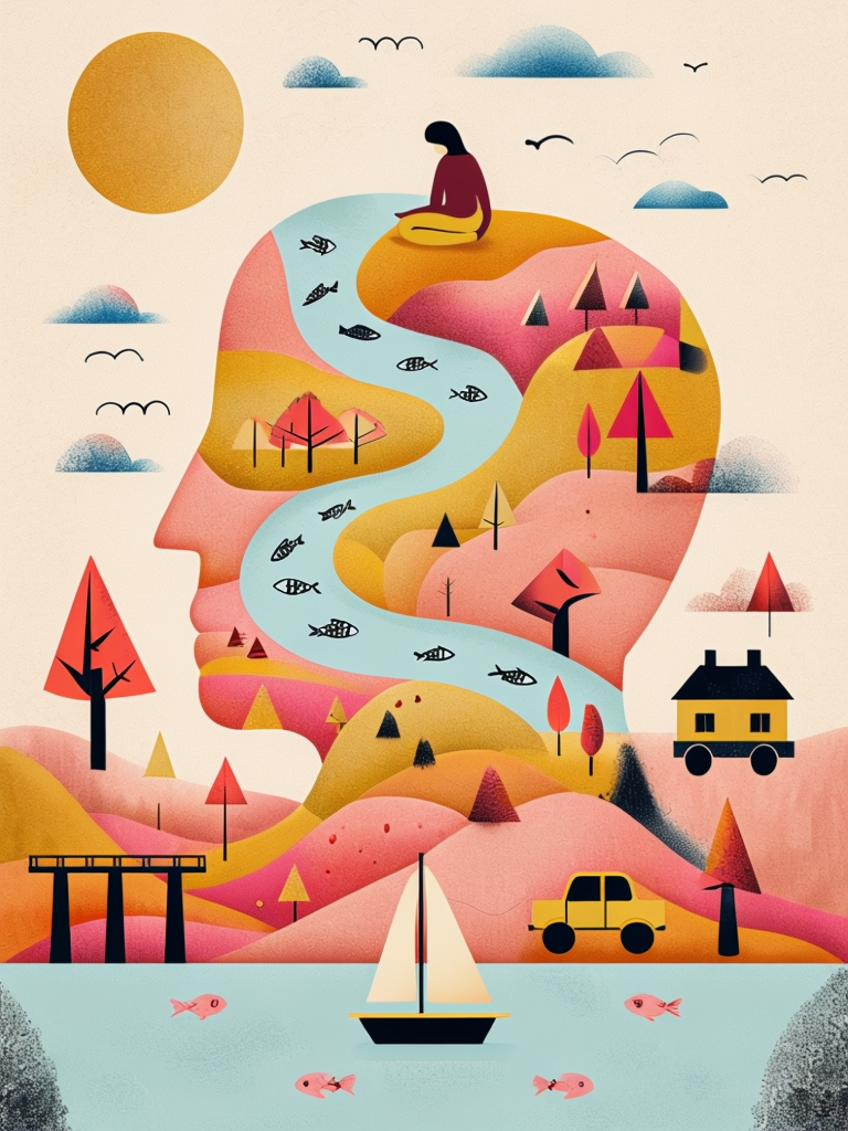 Dreamscape Whimsy: Surreal Human Head Landscape