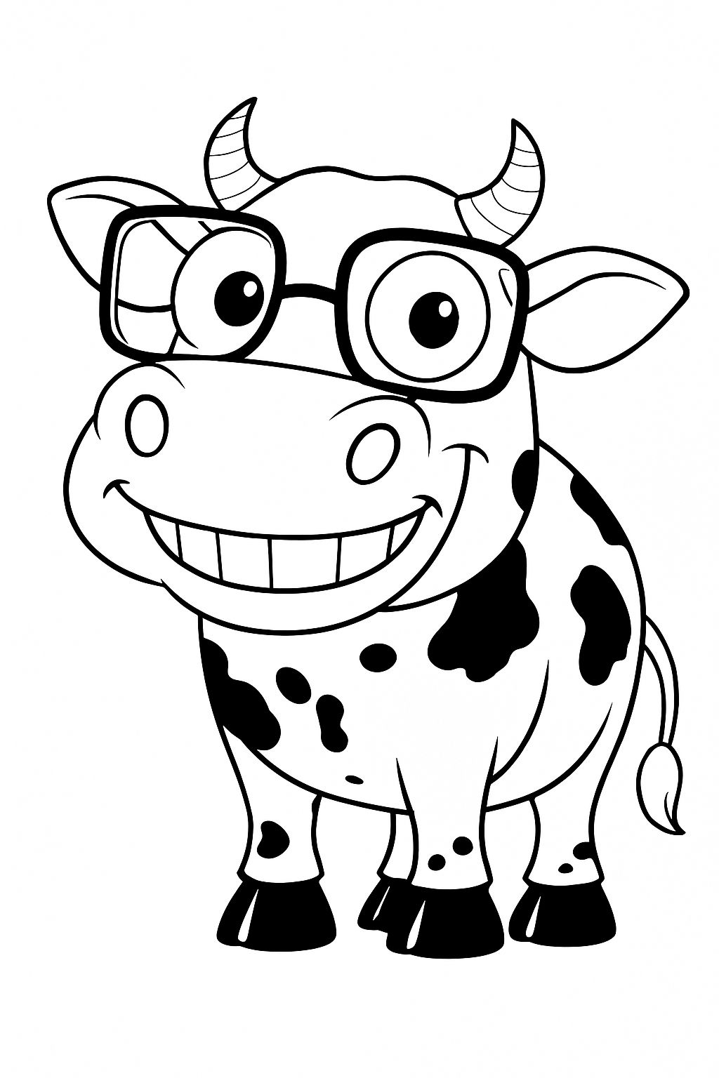 Cheerful Cartoon Cow Character Illustration for Coloring Book Pages