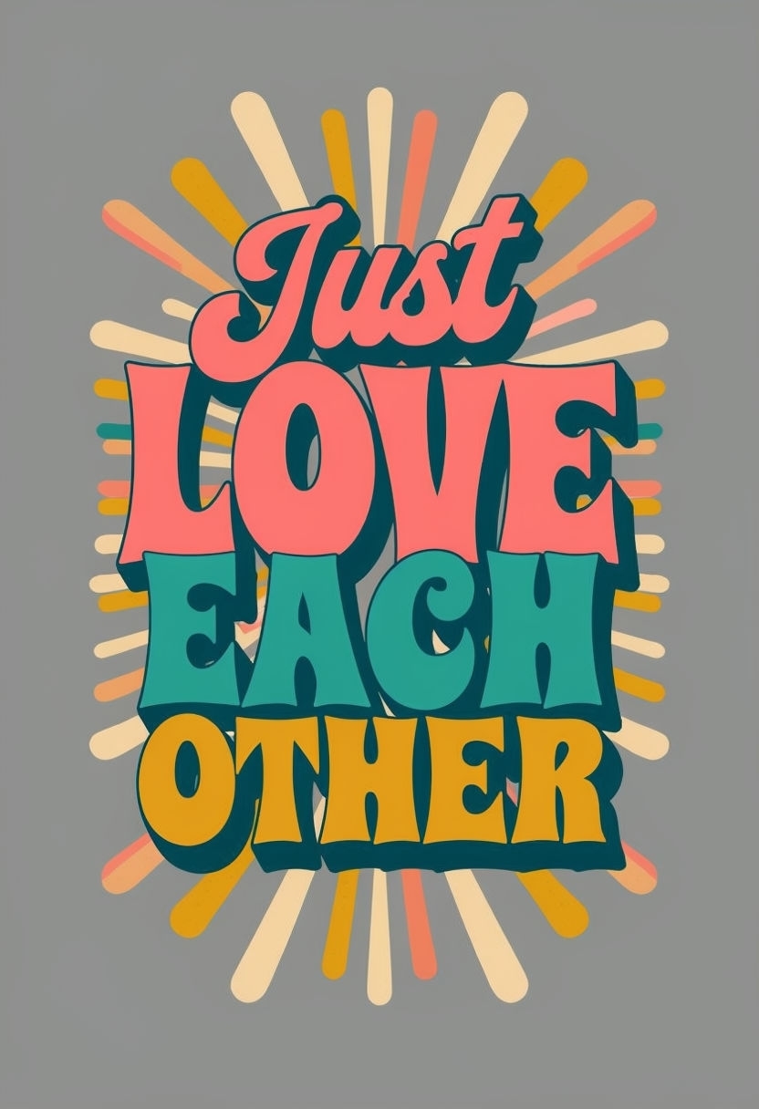 Vibrant Retro Just LOVE EACH OTHER Typography Art Poster