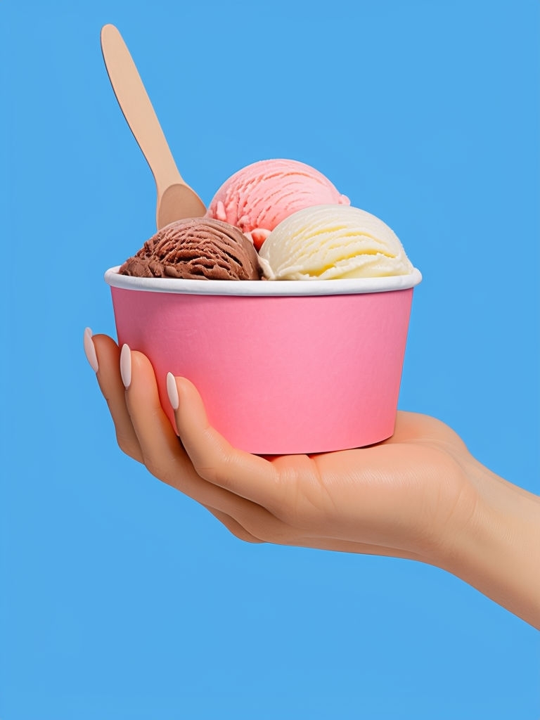 Minimalist Ice Cream Cup with Scoops in Hand Illustration Mockup