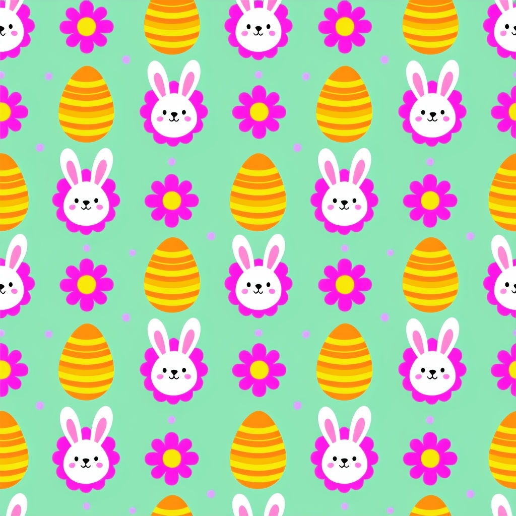 Vibrant Playful Easter Bunny and Egg Seamless Pattern Design