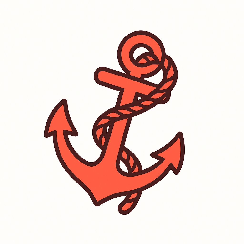 Vibrant Cartoon Anchor Illustration with Rope Detail Sticker