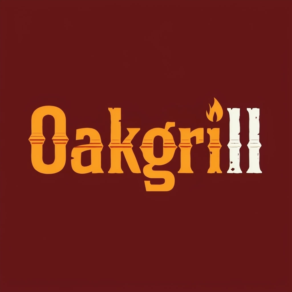 Bold Minimalist Oakgrill Steakhouse Logo with Gold Flame Element
