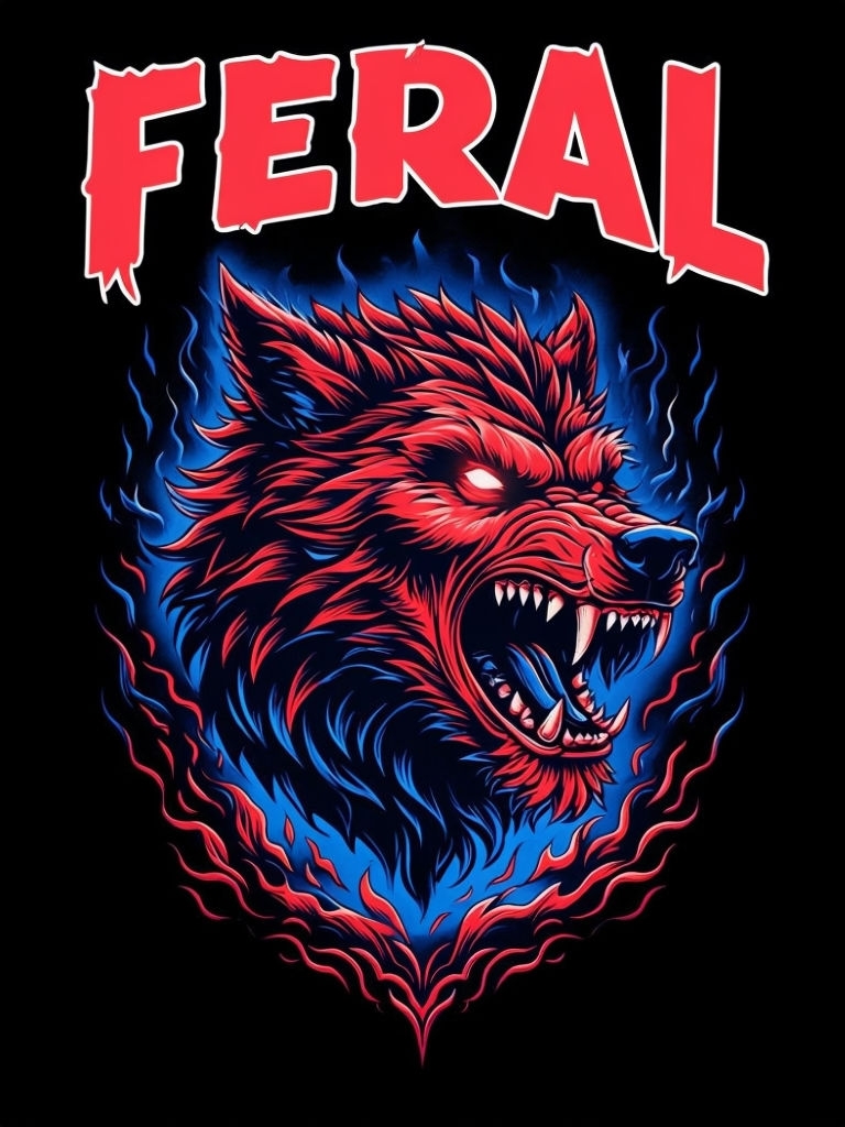 Menacing Werewolf Feral Graphic Art T-Shirt Design