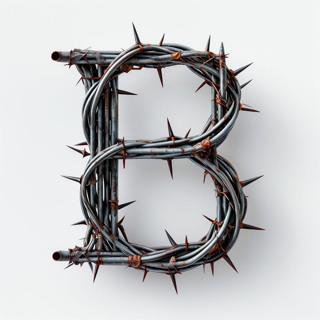 Intricate Thorny Metal 'B' Monogram Design on White Background Monogram