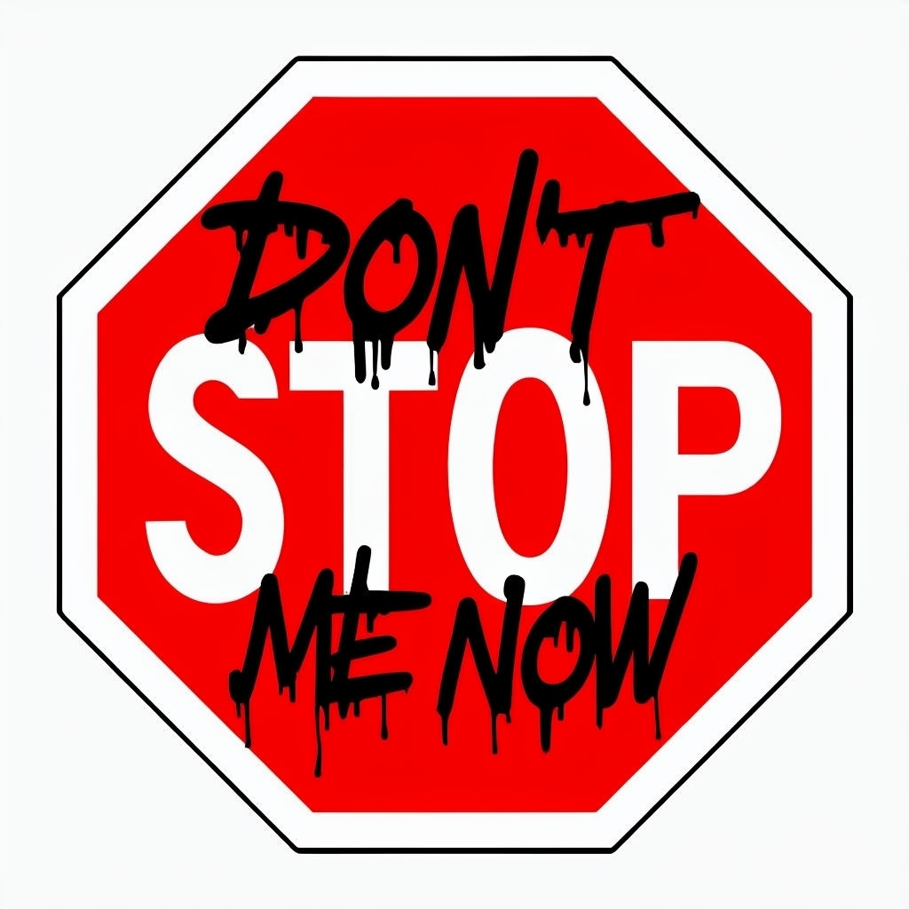 Graffiti Style Stop Sign with Urgent Message Sticker