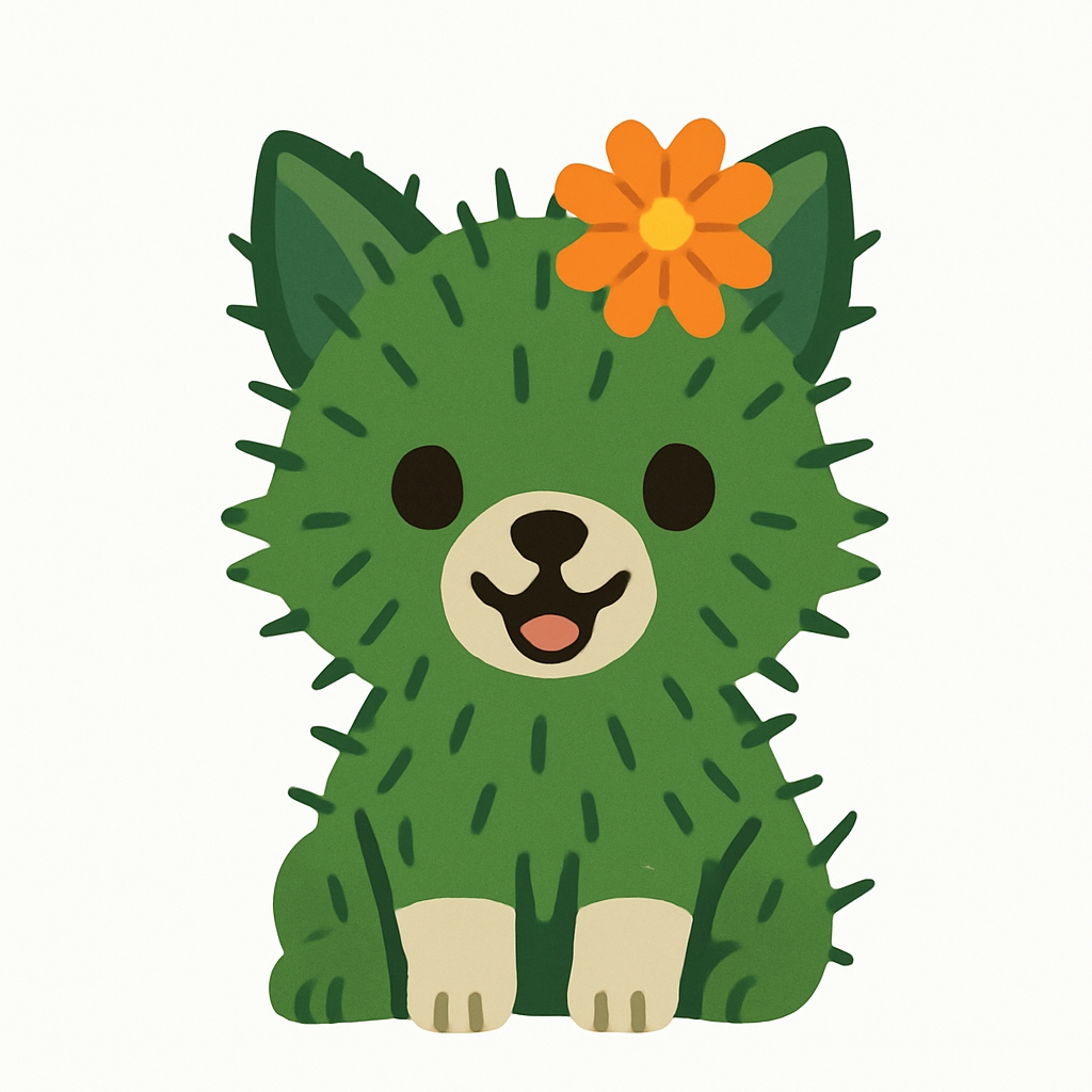 Cute Cartoon Cactus Animal Illustration with Flower Sticker