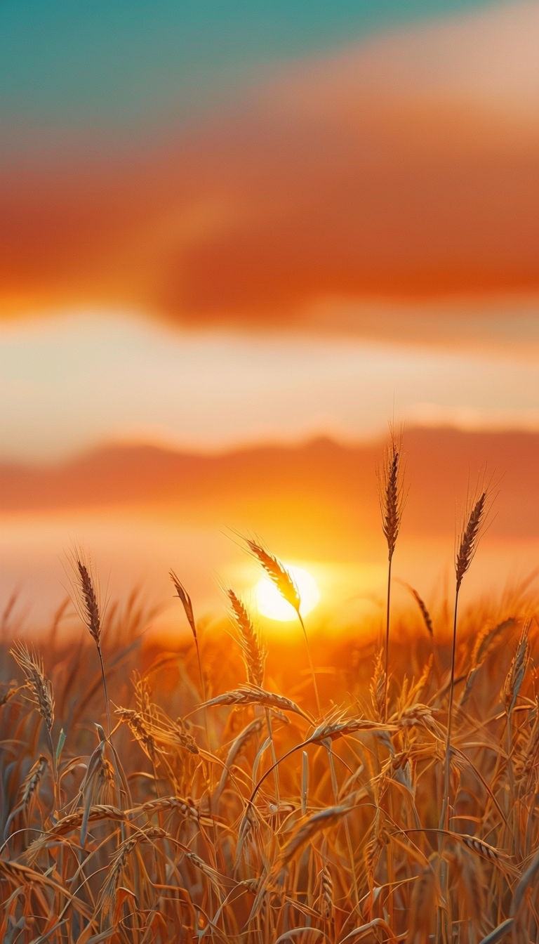 Serene Sunset Over Golden Wheat Fields Landscape Mobile Wallpaper
