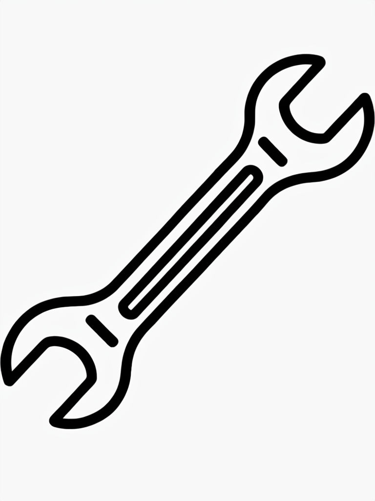 Minimalist Black Wrench Line Art Icon Coloring Book Page