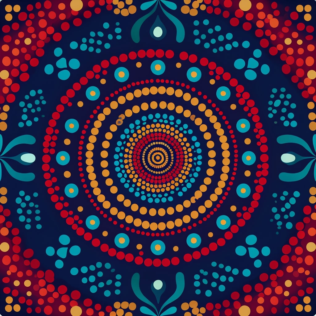 Vibrant Aboriginal Mandala Dot Painting Seamless Pattern