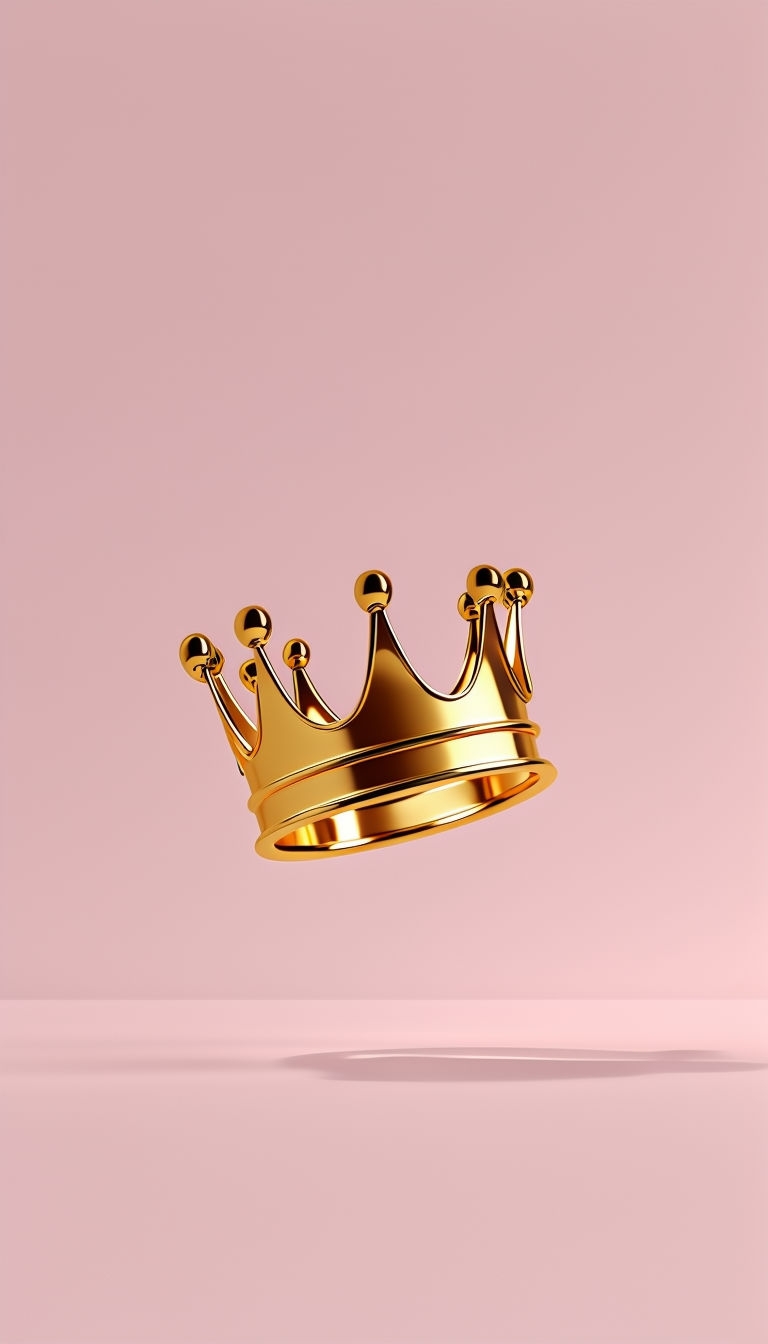 Elegant Golden Crown Floating Against Soft Pink Background Mobile Wallpaper