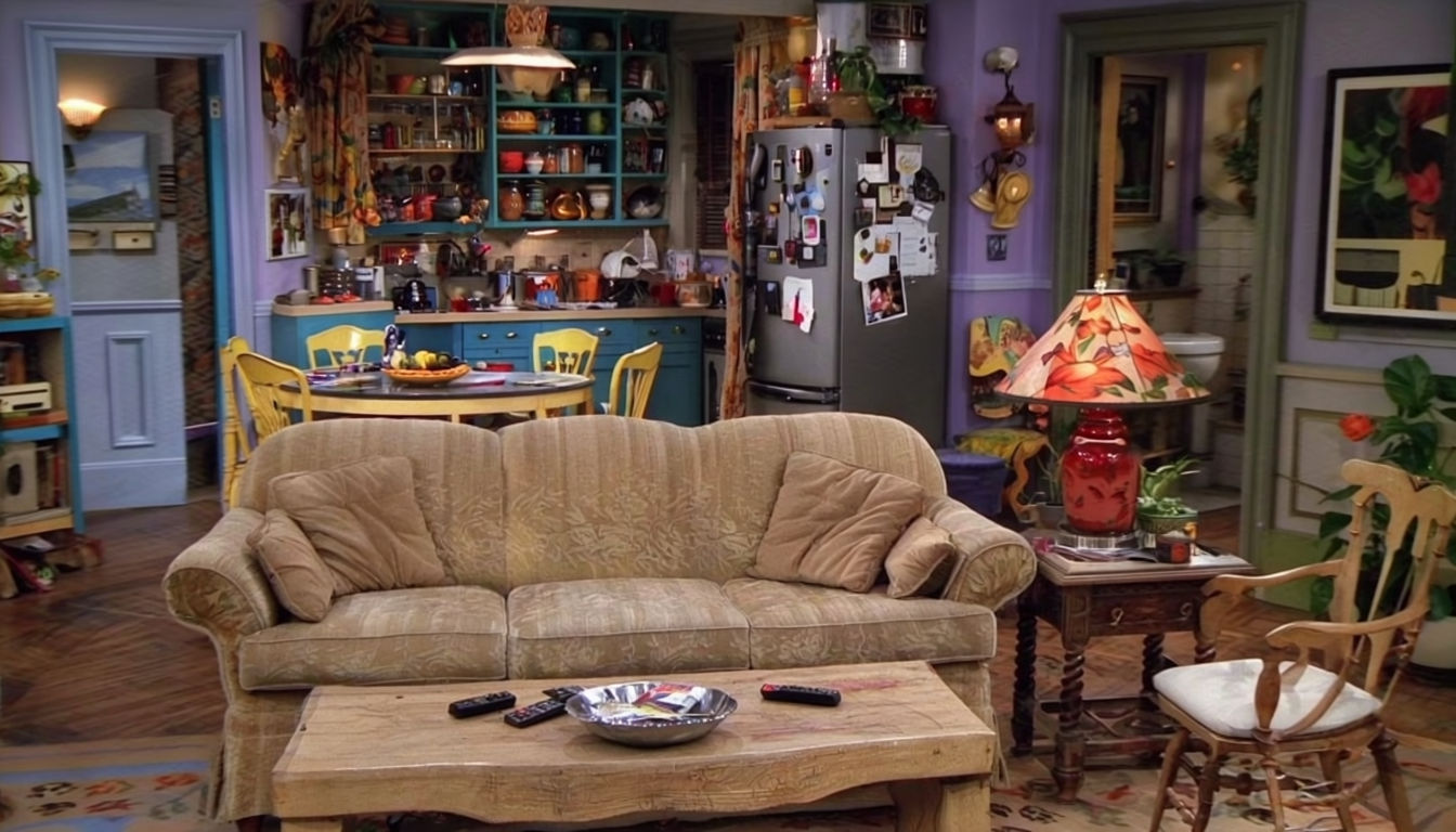 Eclectic 1990s Friends TV Show Set Interior Photograph for background