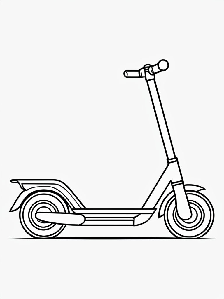 Minimalist Black and White Scooter Line Drawing Coloring Book Page