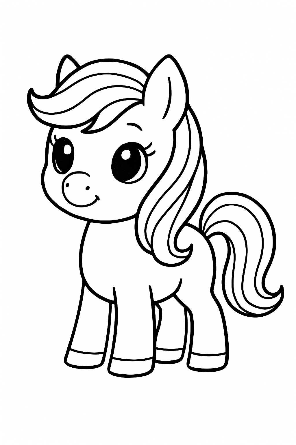 Cute Cartoon Pony Line Drawing for Coloring Book Pages