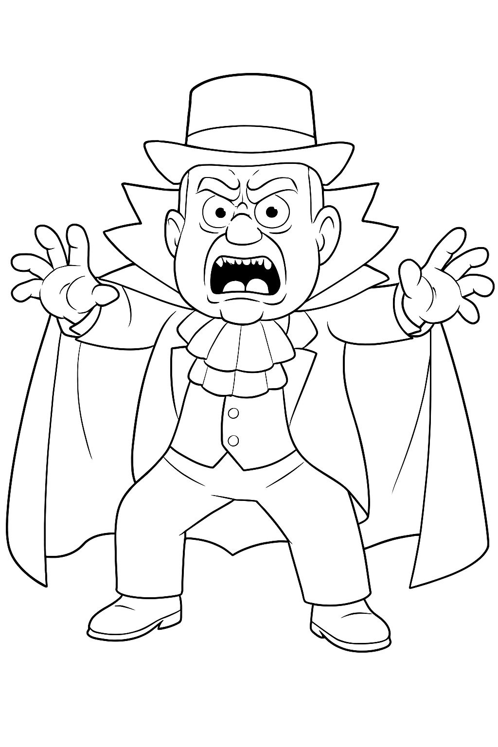 Dramatic Cartoon Vampire Character Line Art Coloring Page