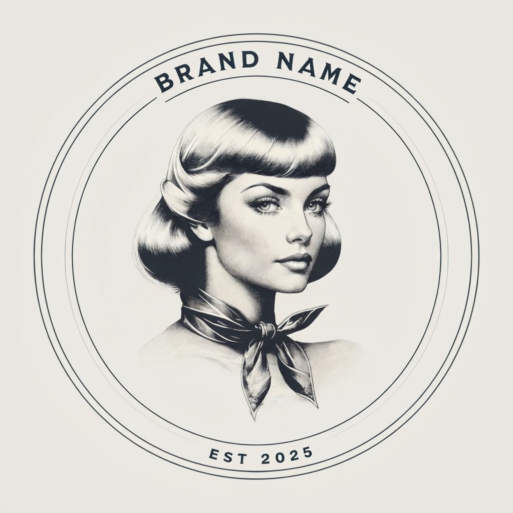 Vintage Elegant Woman Portrait Logo Design with Brand Name