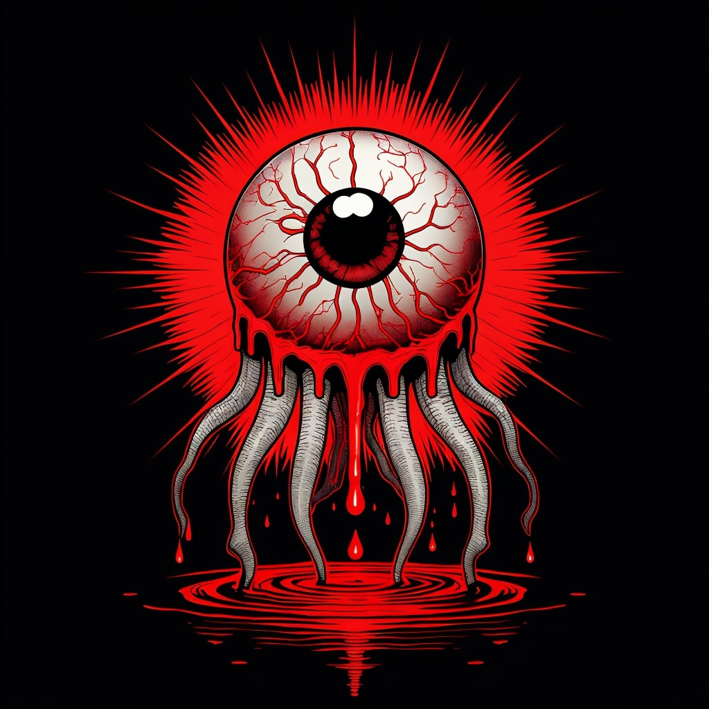Eerie Giant Eyeball with Tentacles Horror Art T-Shirt
