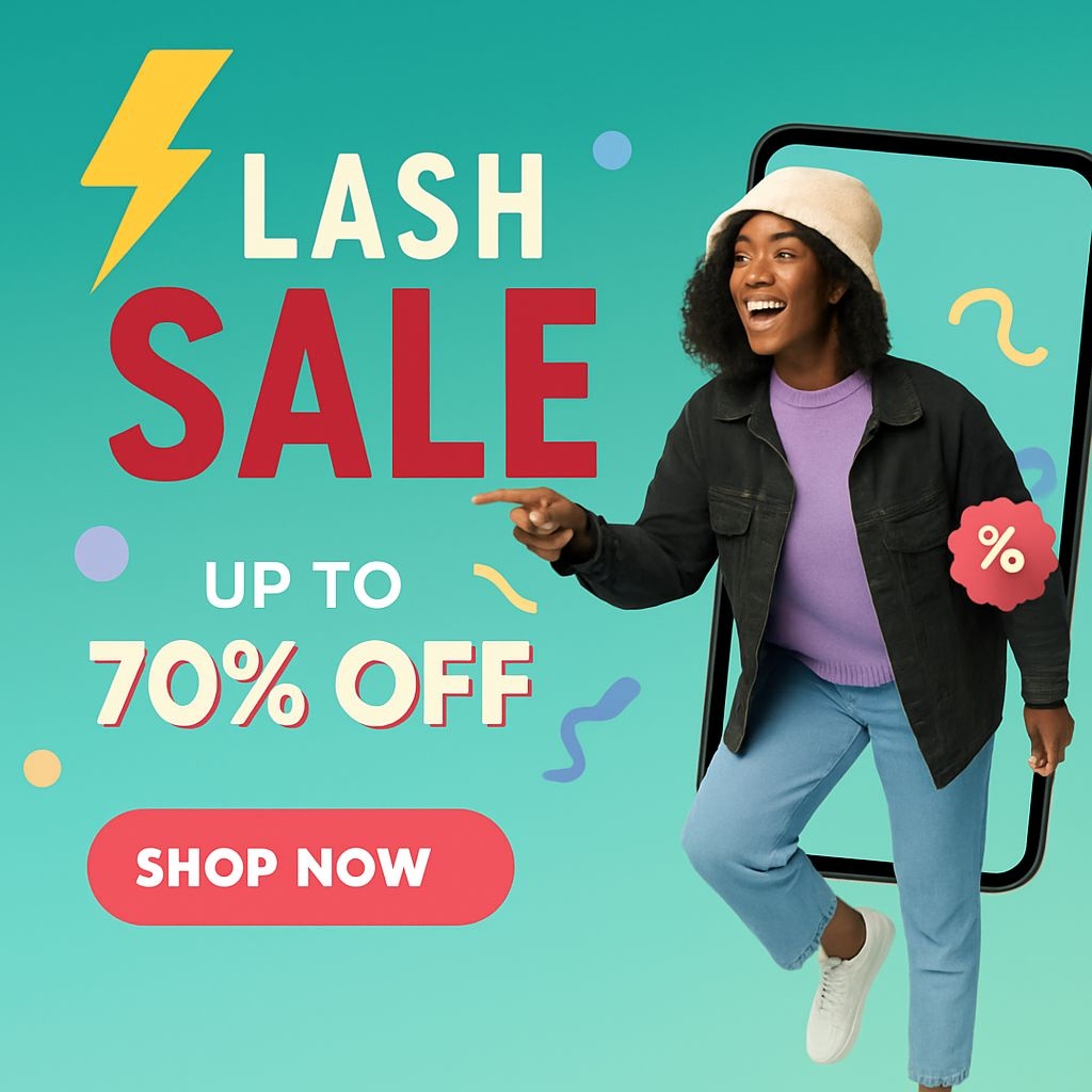 Vibrant Gradient Flash Sale Ad with Modern Elements and Discounts Ads