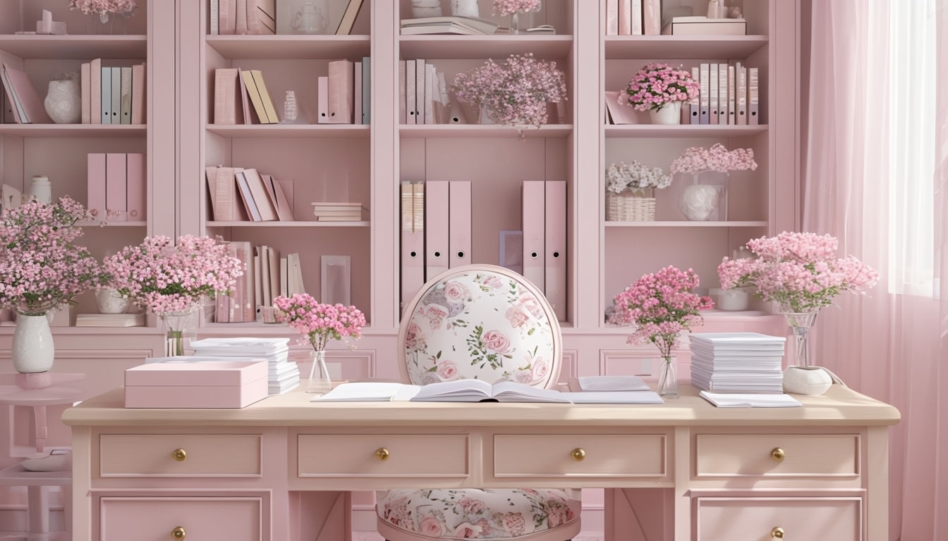 Elegant Pastel Pink Home Office Design Art for Tranquil Spaces