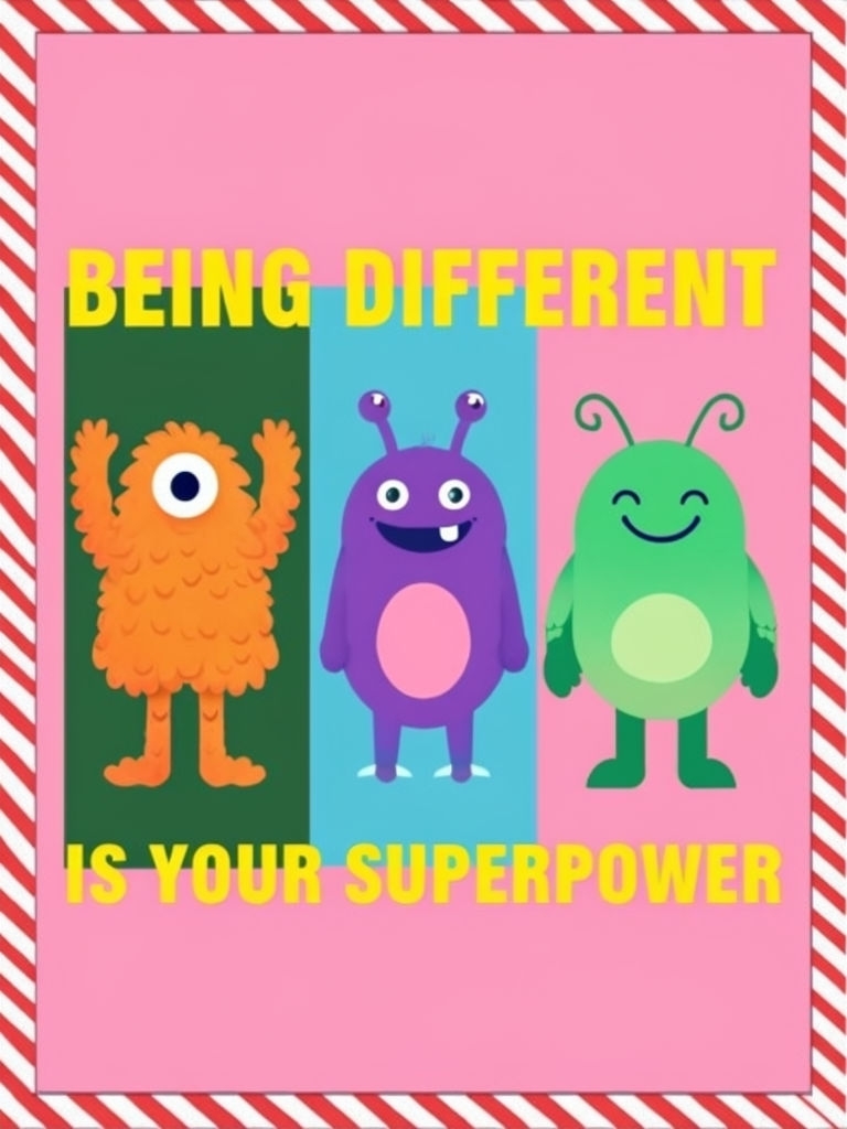 Colorful Cartoon Monsters Celebrating Individuality Poster