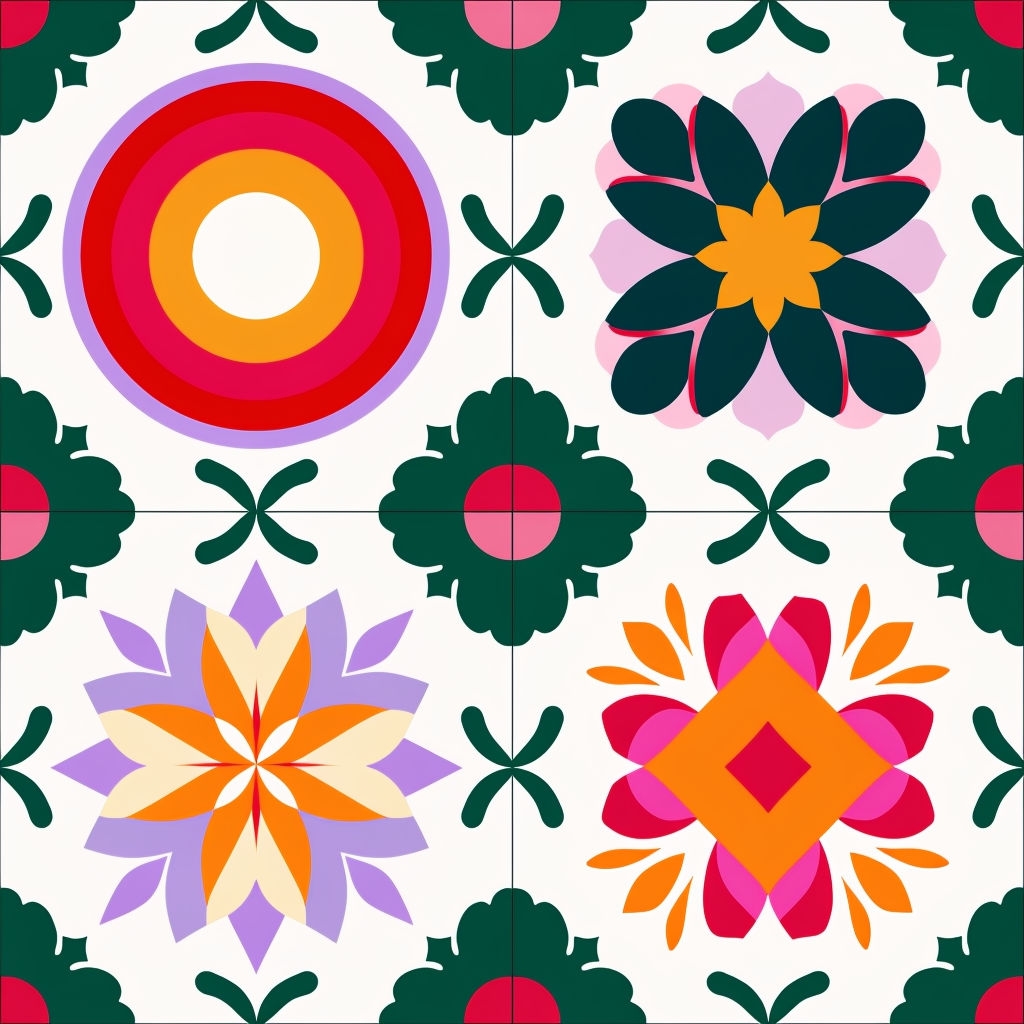 Vibrant Symmetrical Geometric Seamless Pattern Design Sticker
