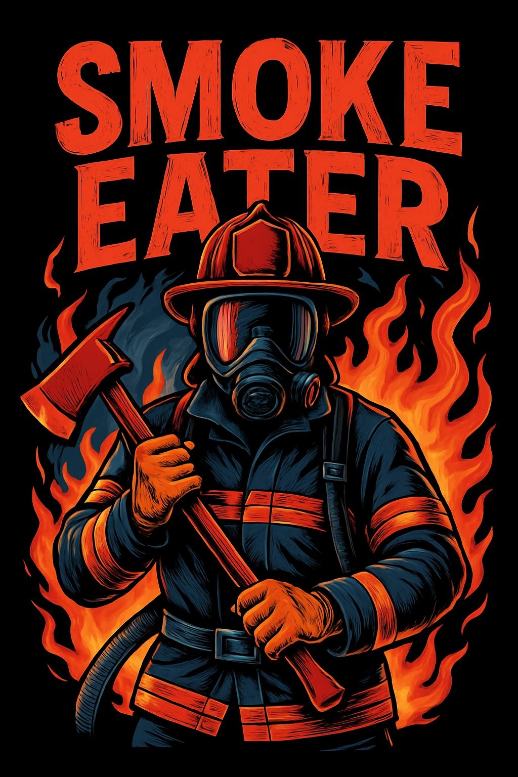 Dynamic Smoke Eater Firefighter Illustration T-Shirt