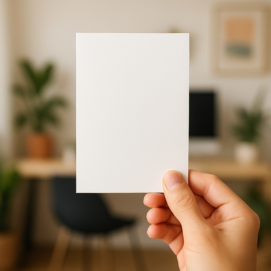 Elegant White Card Held in Hand Photo for Minimalist Mockup