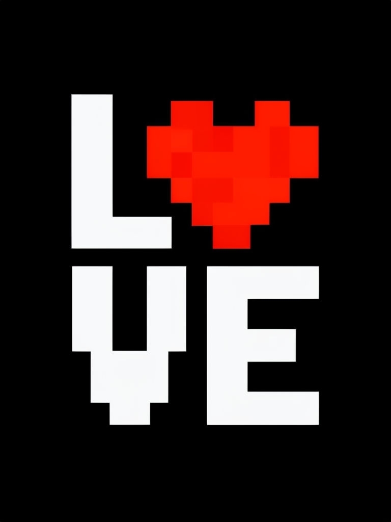 Pixelated LOVE Typography T-Shirt with Retro Heart Design
