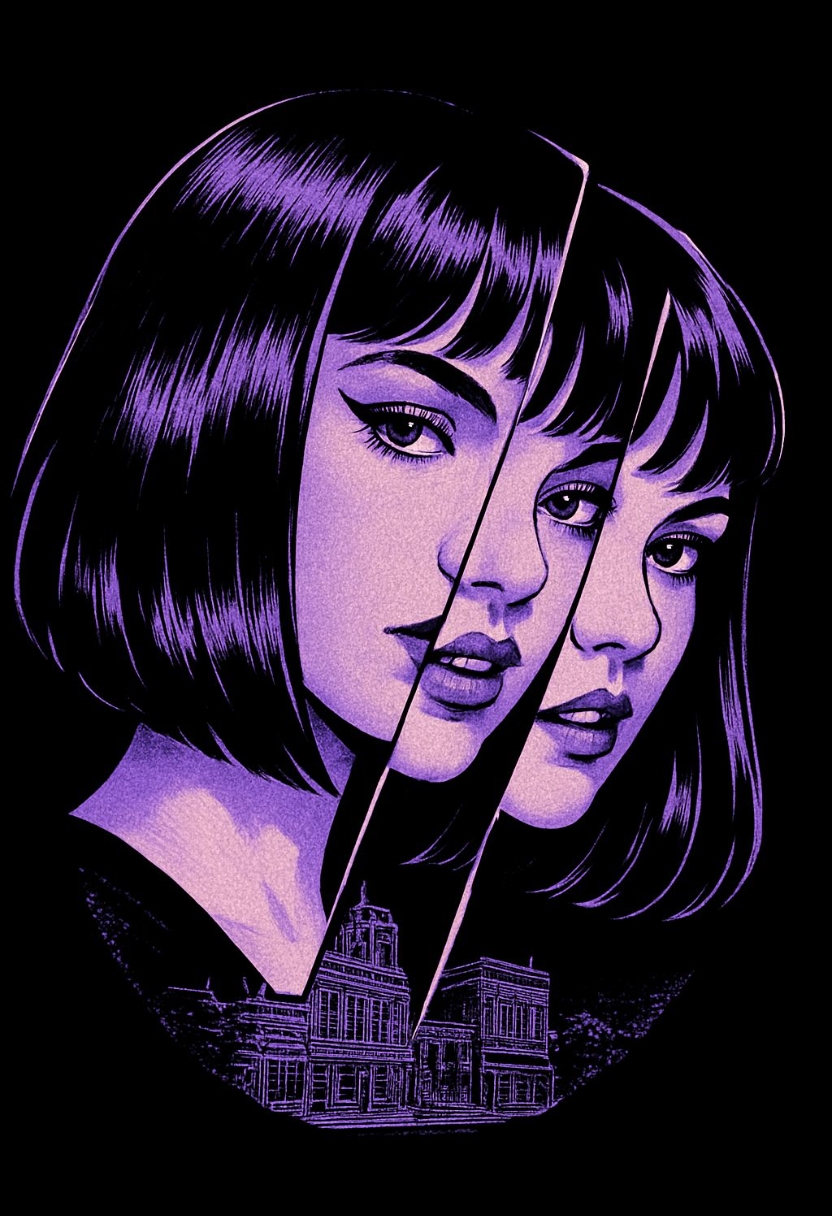 Vibrant Purple Vintage Comic Woman Face Illustration Art