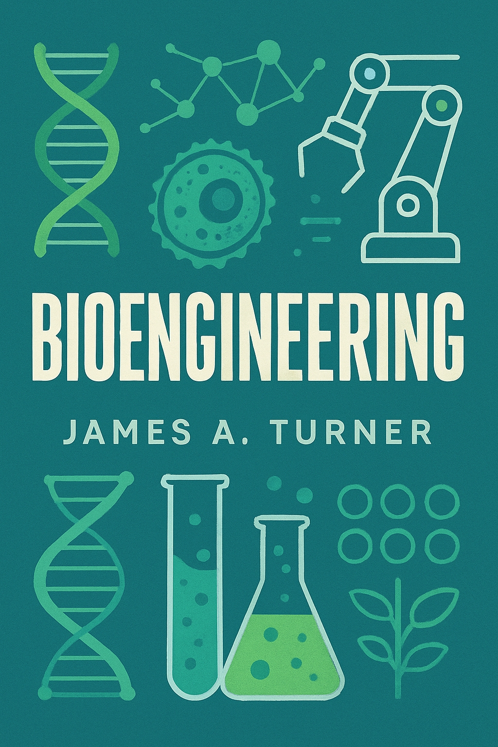 Modern Bioengineering Book Cover Design with Scientific Icons EBook Cover