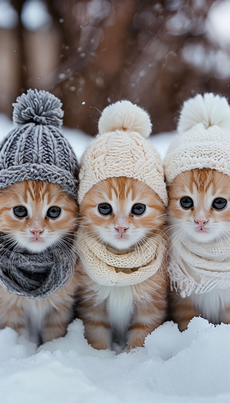 Adorable Orange Tabby Kittens in Winter Scene Poster