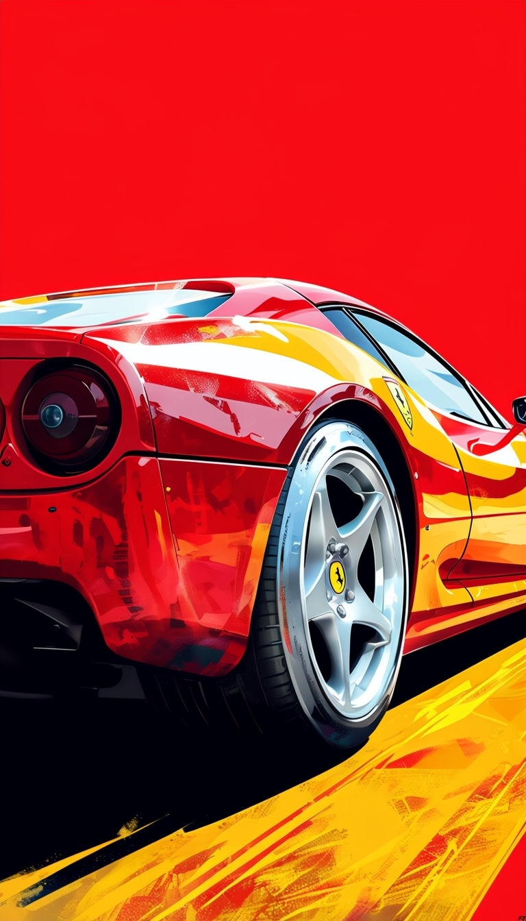 Dynamic Red Sports Car Illustration with Yellow Accents Mobile Wallpaper