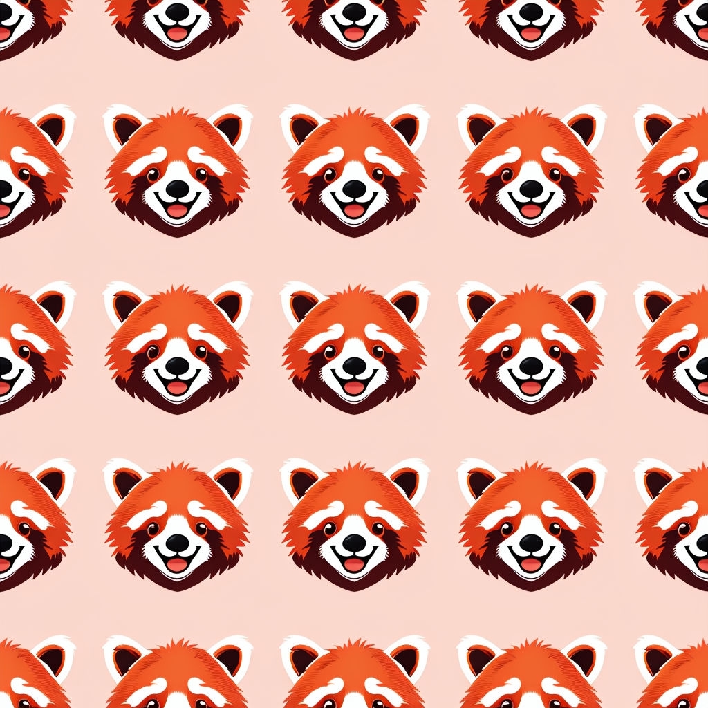 Cute Red Panda Faces Seamless Pattern on Light Peach Background