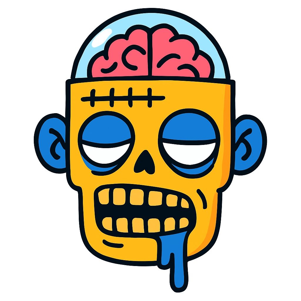 Vibrant Cartoon Skull Head with Colorful Brain Sticker