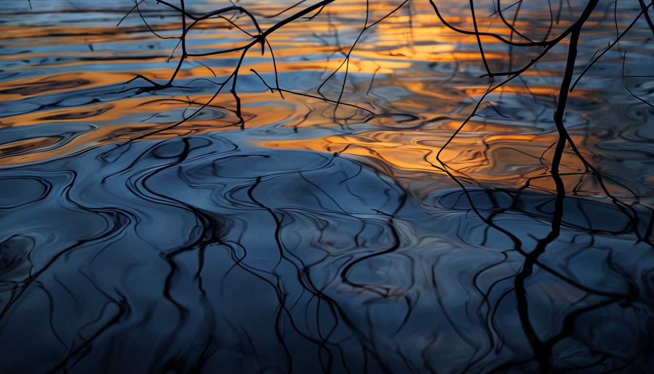 Tranquil Water Reflections at Sunset Digital Backgrounds