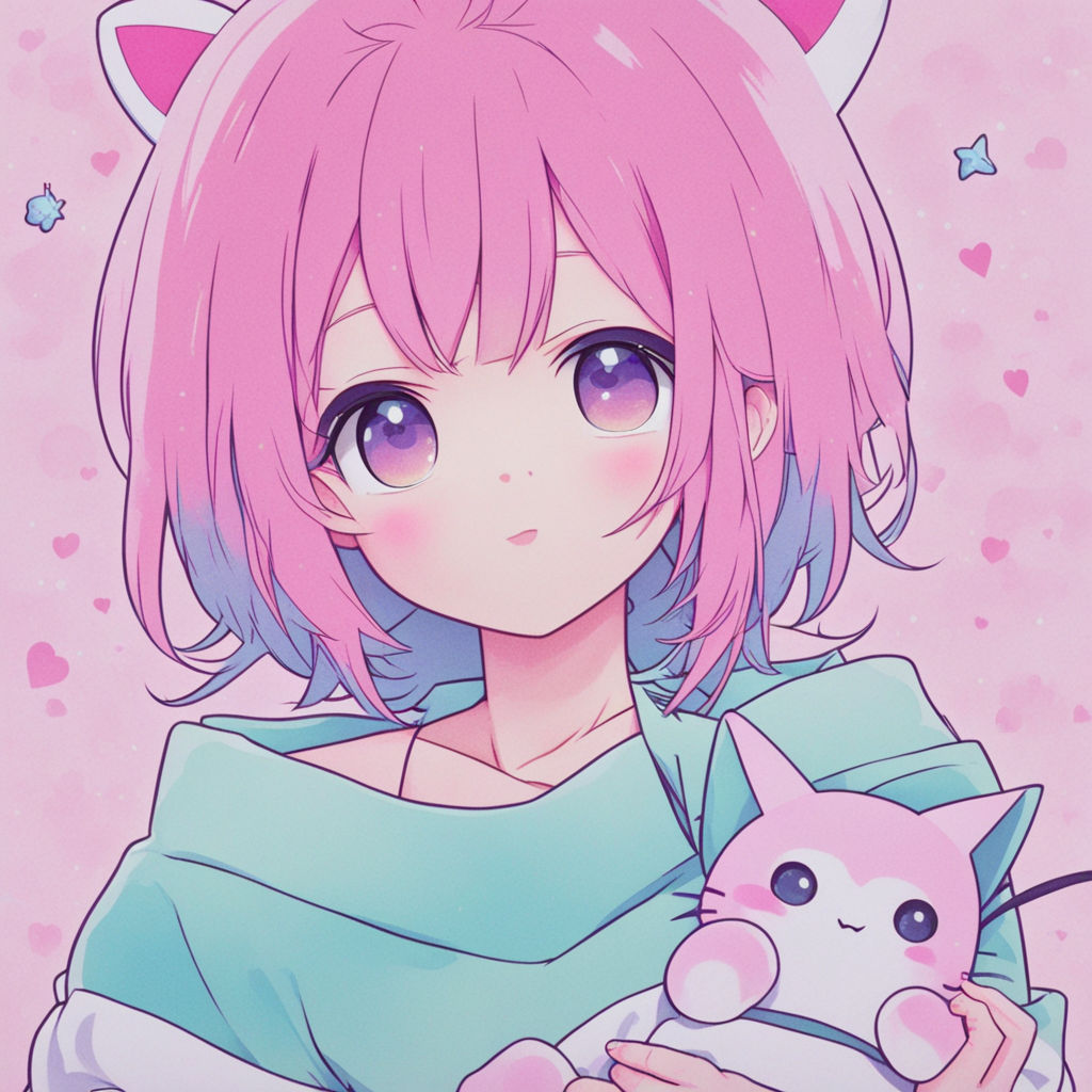 anime kitty girl with pink hair