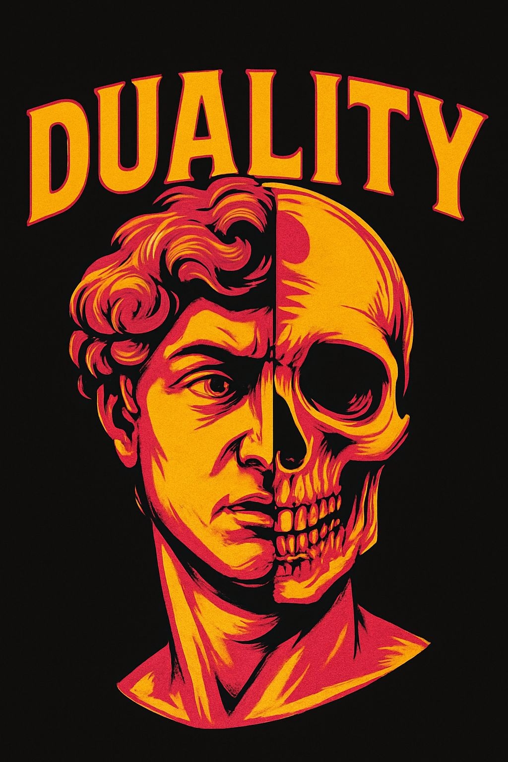 Striking Duality Human Face and Skull Graphic T-Shirt