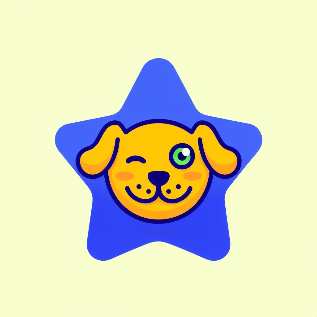 Cheerful Cartoon Blue Star with Playful Dog Face Sticker