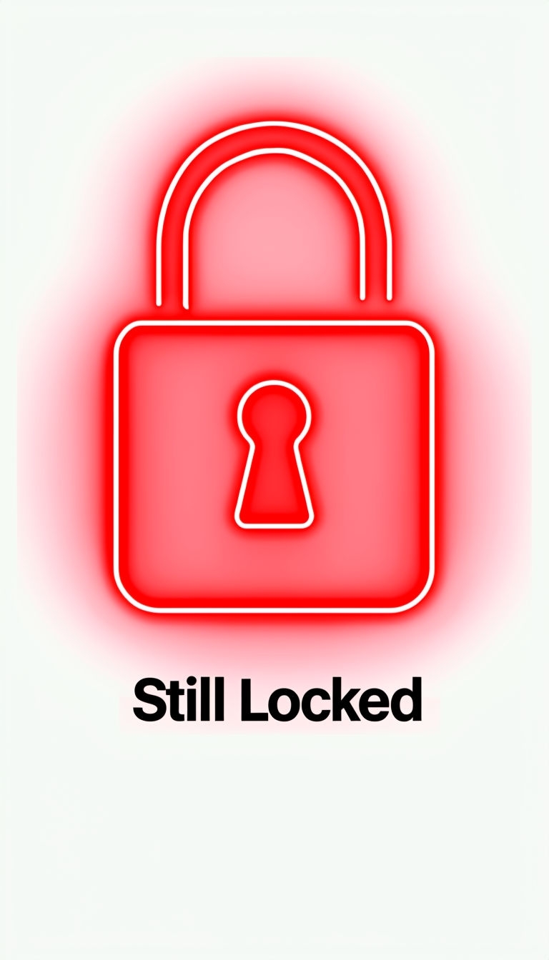 Neon Red Padlock Icon with 'Still Locked' Text Mobile Wallpaper