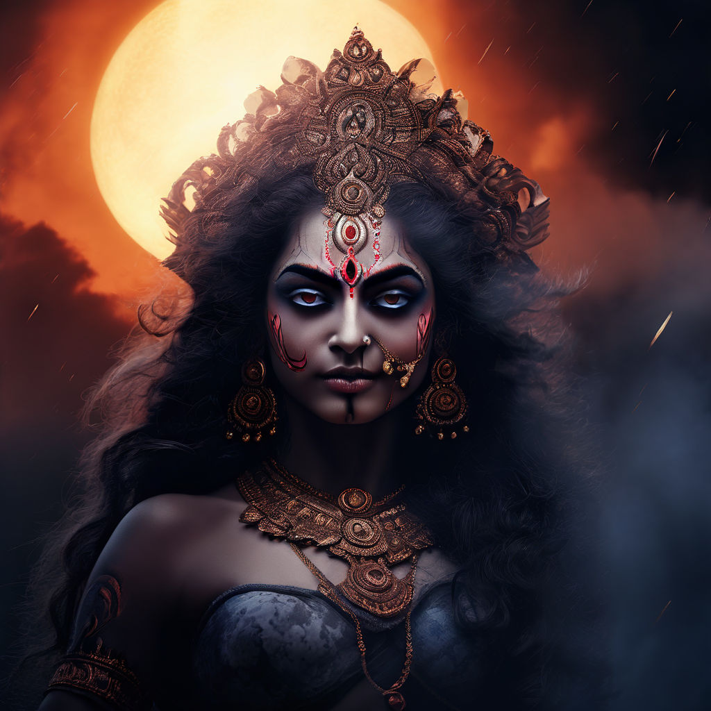 Goddess Kali in sky with half moon so light beautiful eyes ... by Sneha ...