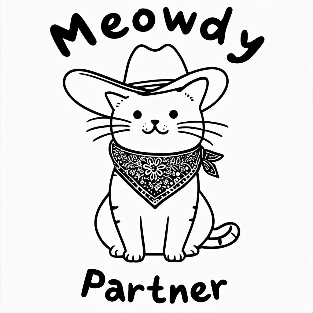 Playful Cowboy Cat with Meowdy Partner Text T-Shirt