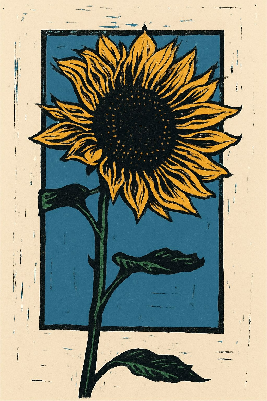 Vintage Yellow Sunflower Linocut Print T-Shirt