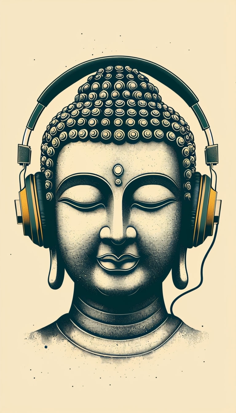 Buddha Head with Headphones Pointillism Art Phone Case Cover