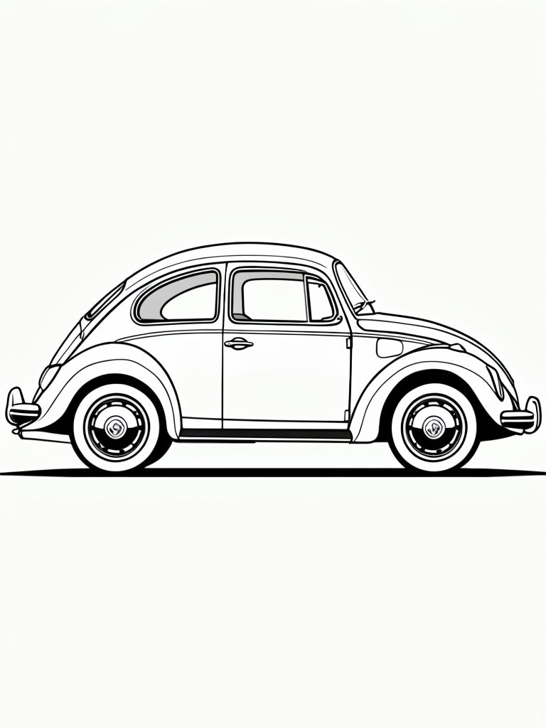 Classic Volkswagen Beetle Black and White Line Drawing Coloring Book Page