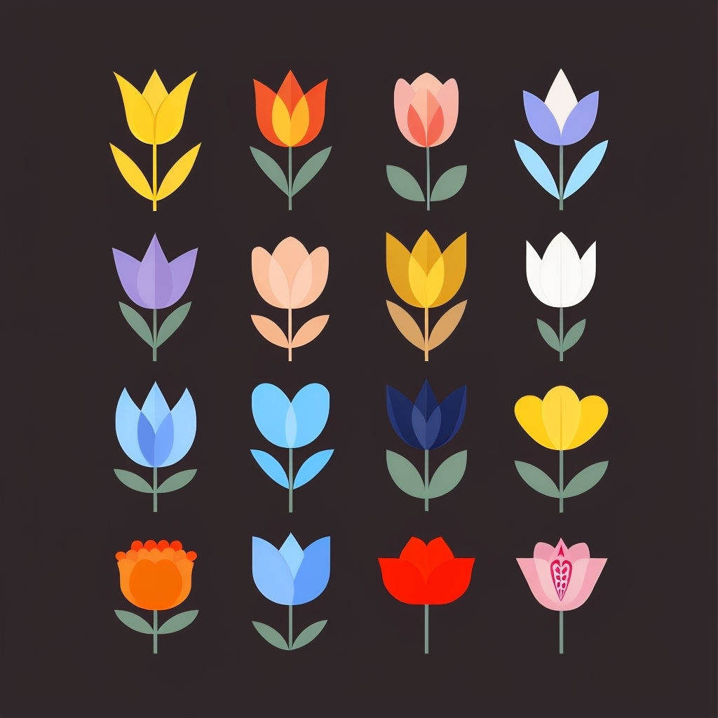 Colorful Minimalist Floral Grid Design on Dark Background Seamless Pattern