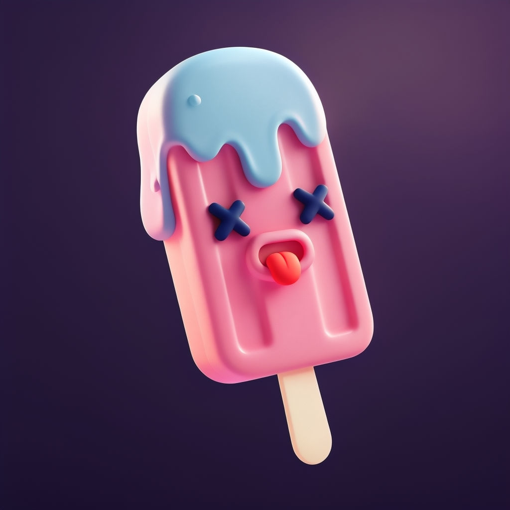 Cute Cartoon Pink Ice Cream Bar Illustration on Dark Purple Background Art