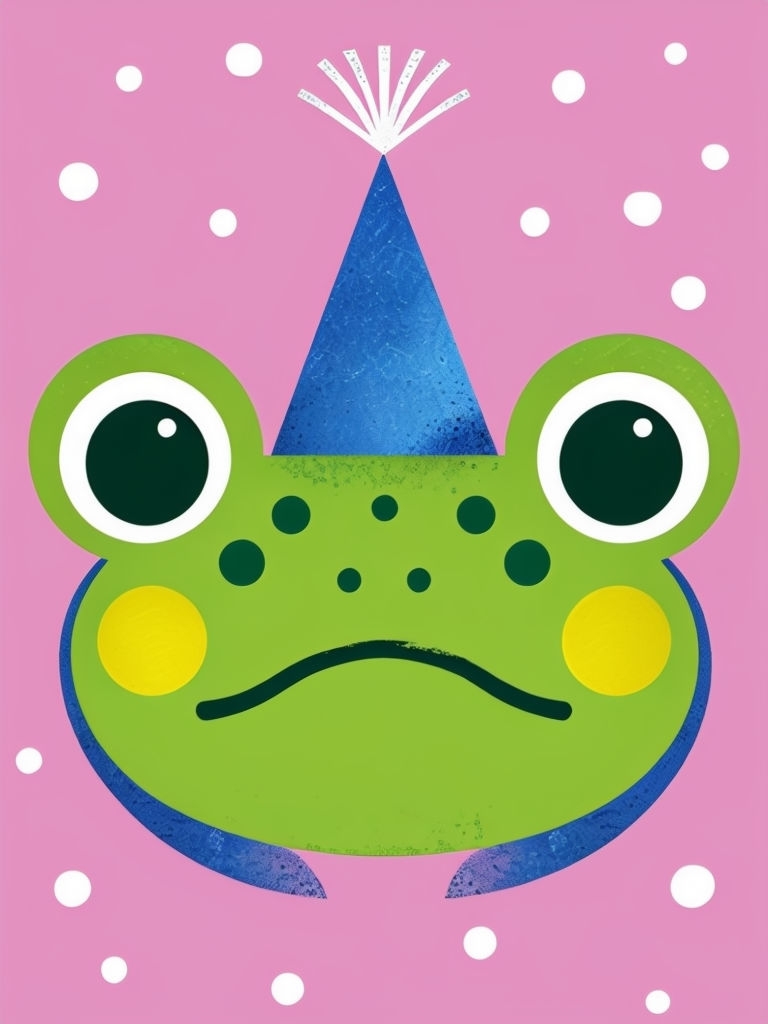 Cheerful Green Frog with Party Hat Cartoon T-Shirt