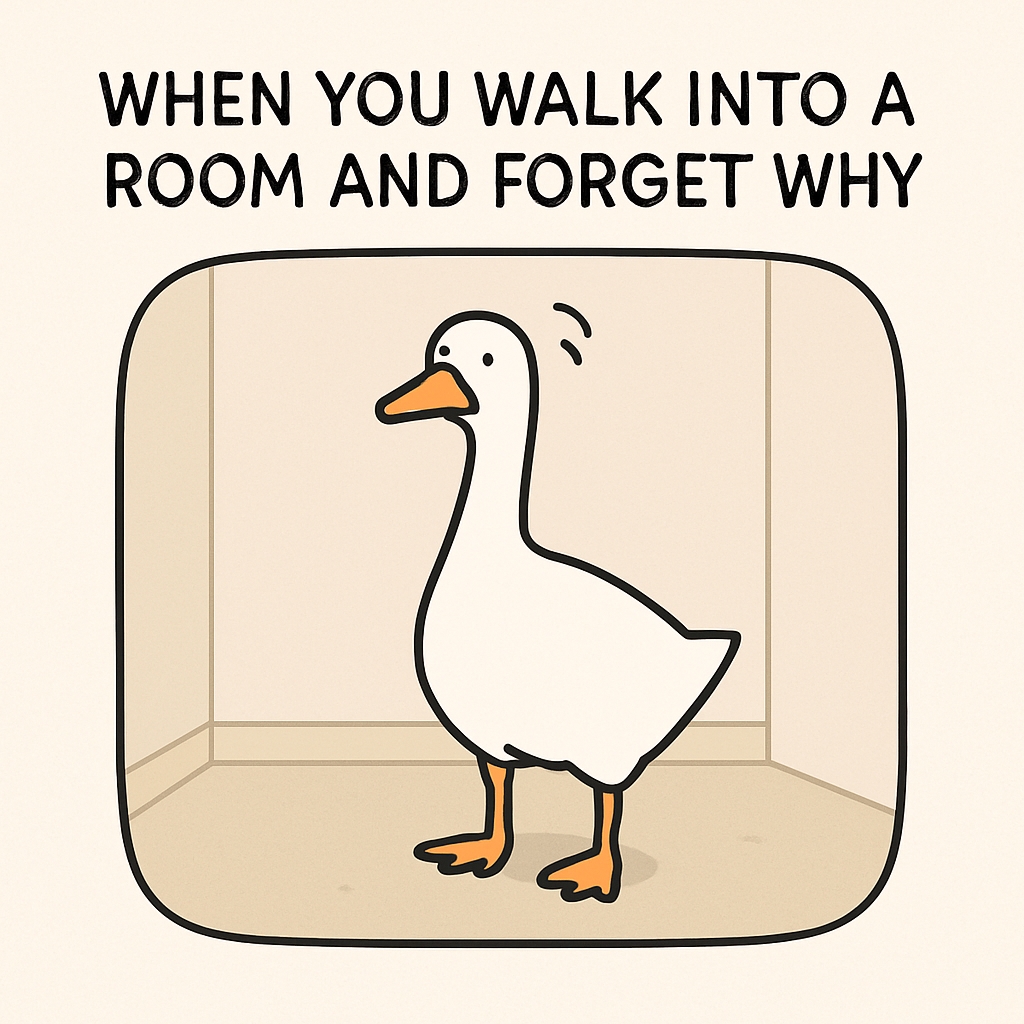 Forgetful Duck Cartoon Illustration with Funny Quote Meme
